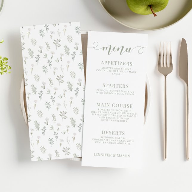 Dusty green Greenery floral wedding Menu cards (Creator Uploaded)