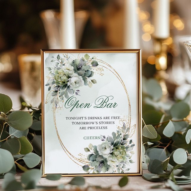 Dusty Green Greenery Open Bar Tabletop Sign (Dusty Green Greenery Open Bar Tabletop Sign)