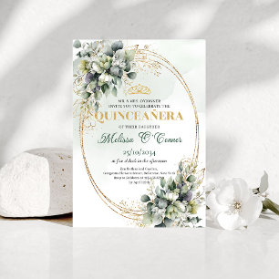 Dusty Green Greenery Quinceañera Boho Invitation