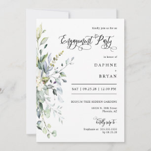 Dusty Green Leaves Engagement Party QR Code Photo Invitation