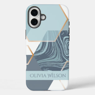 dusty green marble customizable personalized name iPhone 16 plus case