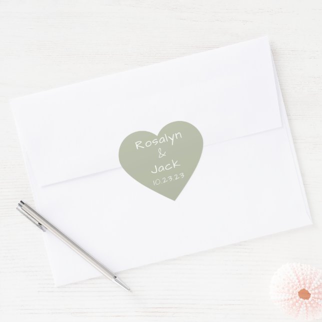 Dusty Green Minimalist Modern  Heart Sticker (Envelope)