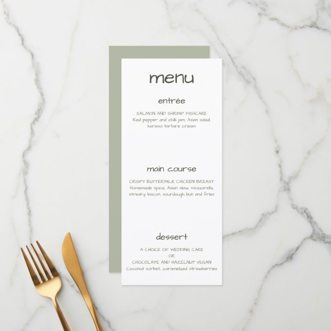 Dusty Green Minimalist Modern Menu (Front/Back In Situ)