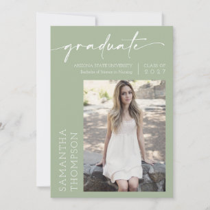 Dusty Green Minimalist Two Photo Graduation Party Invitation