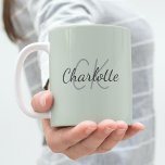 Dusty green monogram initials name coffee mug<br><div class="desc">A dusty green coloured background.  Personalise and add your first name and monogram initials.</div>