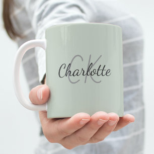 Dusty green monogram initials name coffee mug