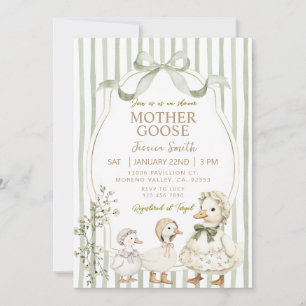 Dusty Green Mother Goose and Gosling Baby Shower Invitation