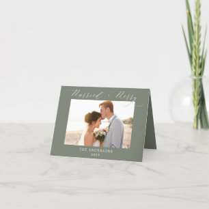 Dusty Green Photo Newly Merry Married Christmas  Thank You Card