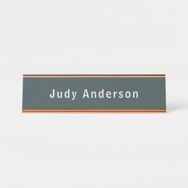 Dusty Green Professional Plain Modern Elegant Desk Name Plate (Front)