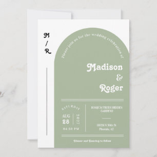 Dusty Green Retro Arch Photo QR Code RSVP Groovy Invitation
