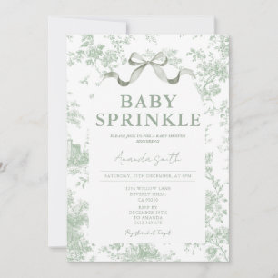 Dusty Green Sage Floral Toile Baby Sprinkle Floral Invitation