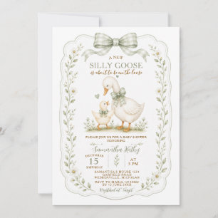 Dusty Green Silly Goose Baby Shower Gender Neutral Invitation