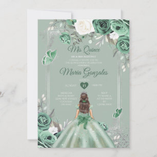 Dusty Green Silver Mis Quince 15 Anos Invitation