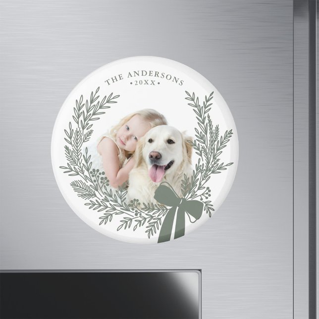 Dusty Green Simple Christmas Wreath Photo  Magnet (Creator Uploaded)