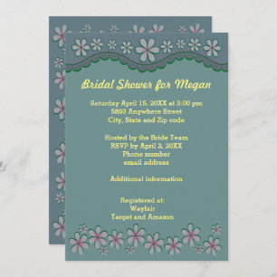 Dusty Green Six Petal Flower Bridal Shower Invite