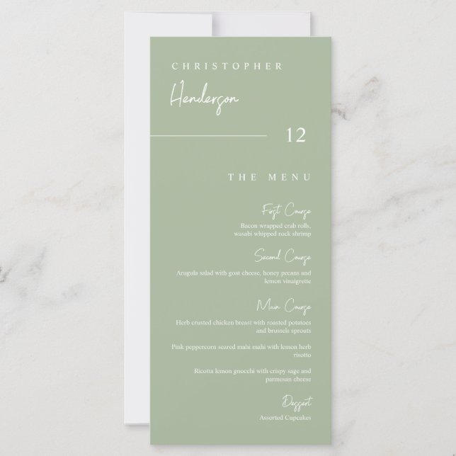 Dusty Green Thank You Table Escort Placecard Menu (Front)