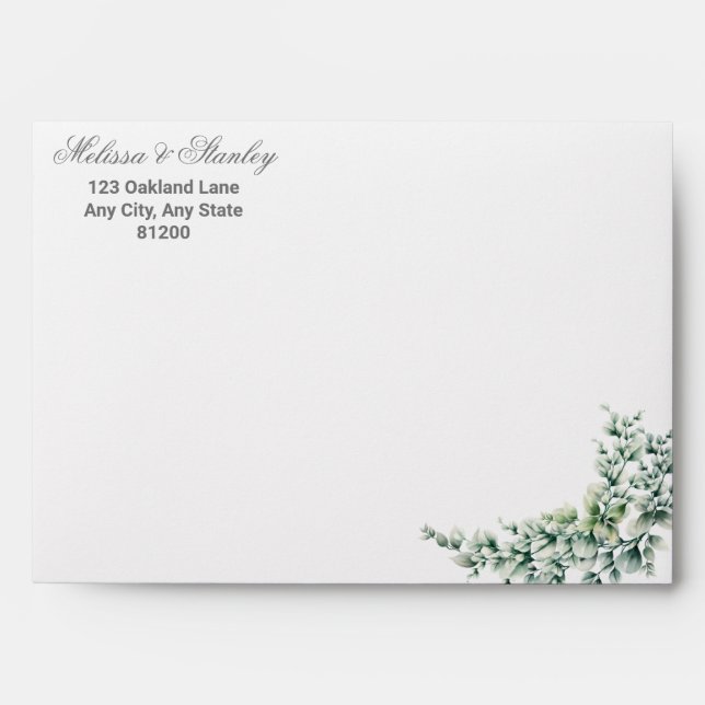 Dusty Green Watercolor Eucalyptus Foliage Wedding Envelope (Front)