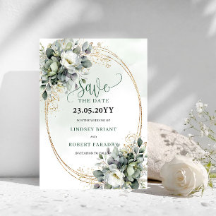 Dusty Green Watercolor Greenery Save The Date
