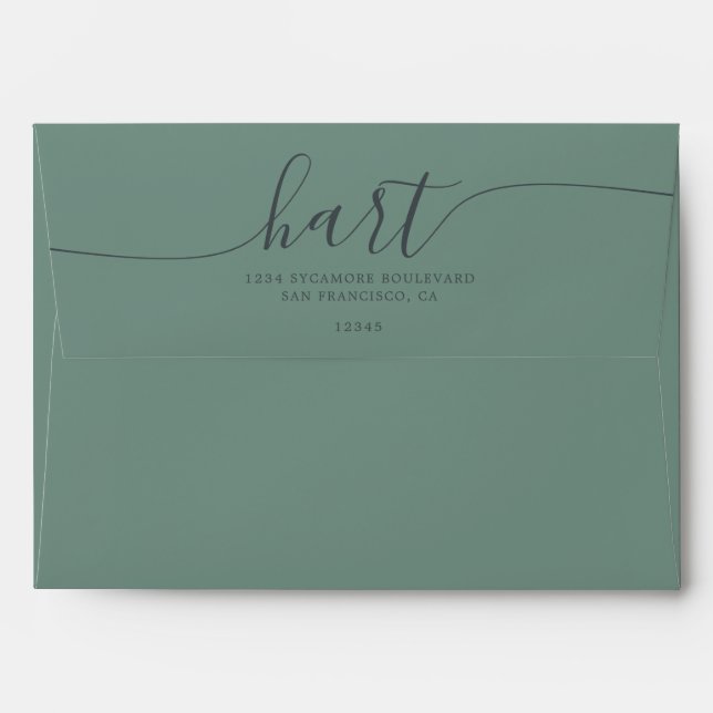 Dusty Green with Black Script Return Address Envelope (Back (Top Flap))