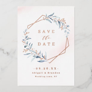 Dusty Greenery Rose Gold Geometric Save the date