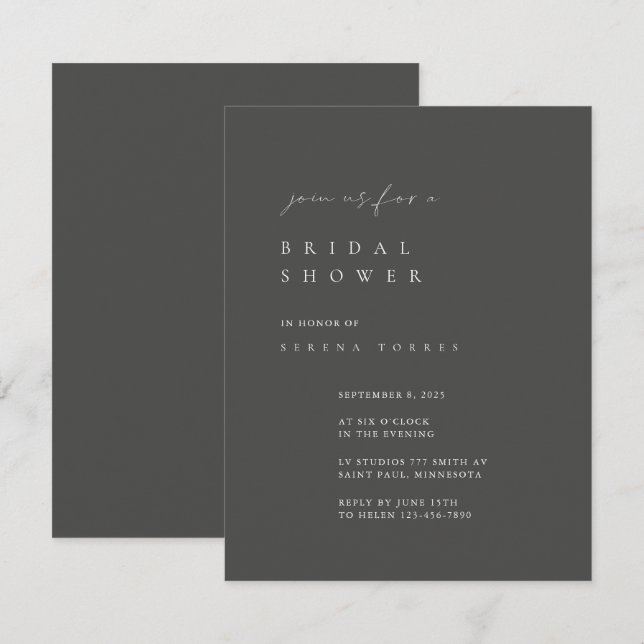 Dusty Grey Minimalist Bridal Shower Invitation (Front/Back)