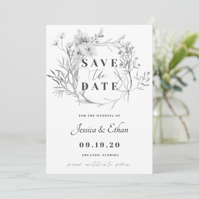 Dusty Grey Save the Date Card (Standing Front)