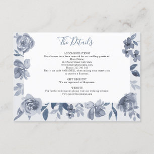 Dusty Grey Watercolor Floral Wedding Details Enclosure Card