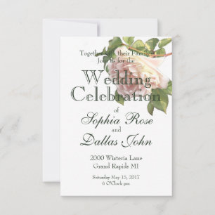 Dusty Ivory Roses, romantic white roses Invitation