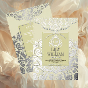 Dusty Ivory Silver Classic Monogram Boho Wedding