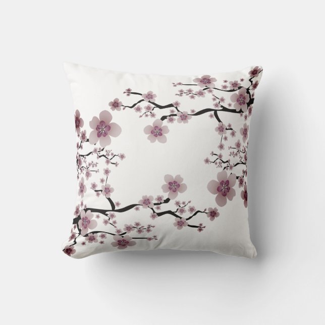 Dusty Lavender and White Japanese Cherry Blossom Cushion (Front)