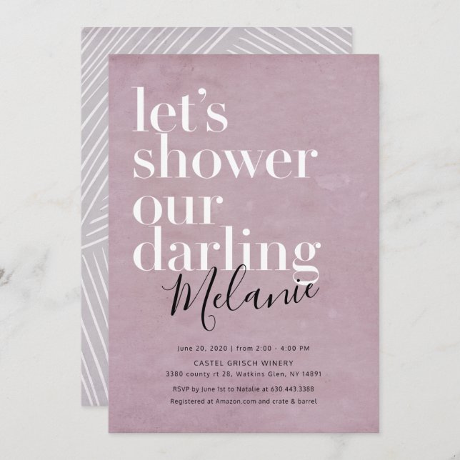 Dusty lavender bridal shower invitation (Front/Back)