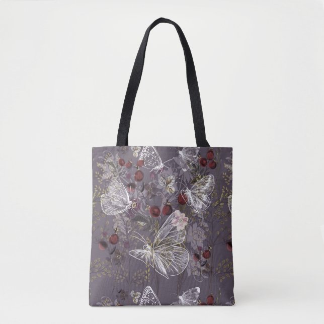 Dusty Lavender Butterfly Tote Bag (Front)