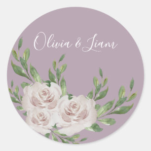 Dusty Lavender Floral Elegant Script Wedding Classic Round Sticker