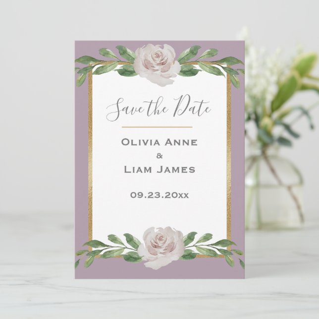Dusty Lavender Floral Elegant Script Wedding Save The Date (Standing Front)