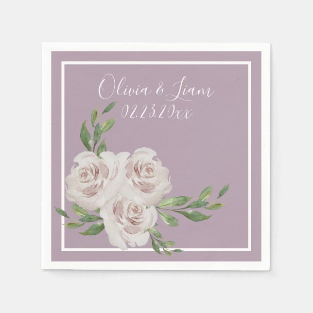 Dusty Lavender Floral Romantic Modern Script Napkin (Front)