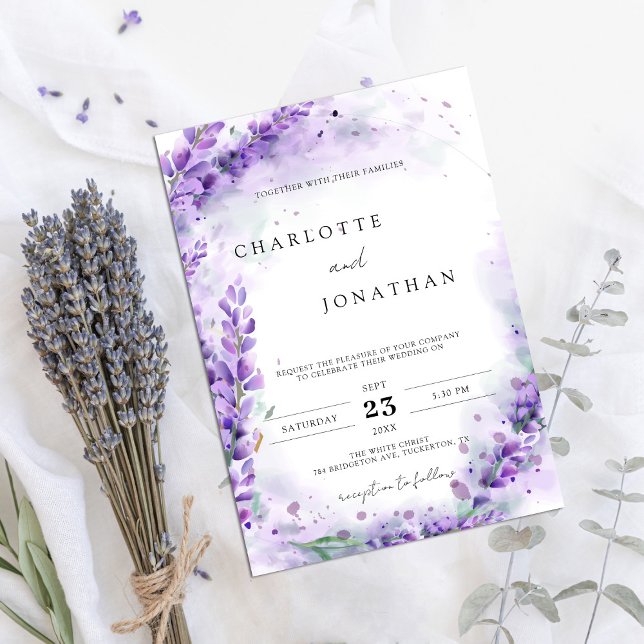 Dusty Lavender Foliage Modern Watercolor Wedding Invitation (Creator Uploaded)