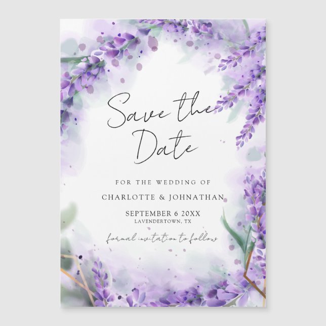 Dusty Lavender Foliage Modern Watercolor Wedding Magnetic Invitation (Front)