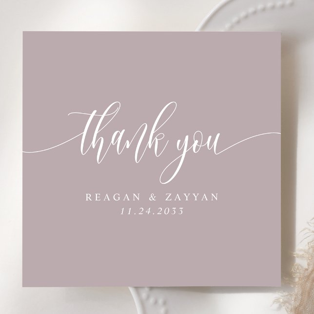 Dusty Lavender Minimalist Script Wedding Thank You Card (Creator Uploaded)