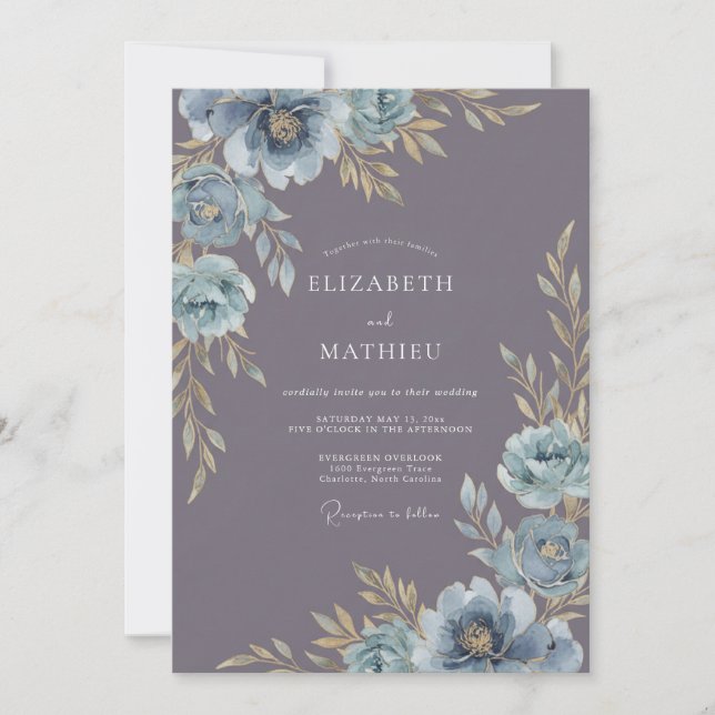 Dusty Lavender Moody Vintage Wedding Invitation (Front)