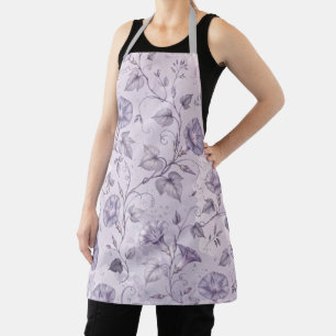 Dusty Lavender Morning Glories Elegant Floral Apron