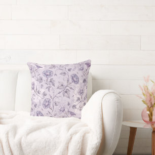 Dusty Lavender Morning Glories Elegant Floral Cushion