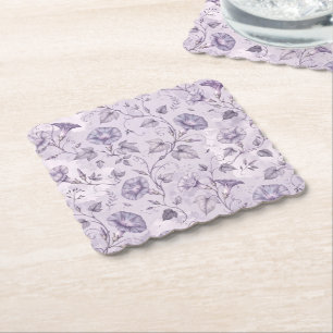 Dusty Lavender Morning Glories Elegant Floral Paper Coaster