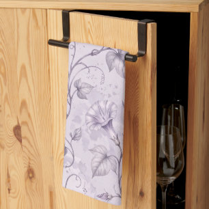Dusty Lavender Morning Glories Elegant Floral Tea Towel