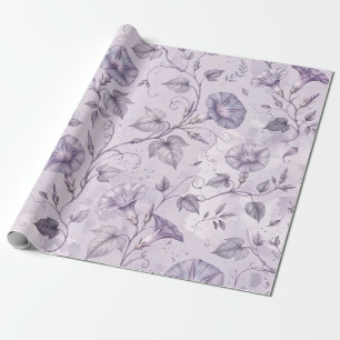 Dusty Lavender Morning Glories Elegant Floral Wrapping Paper