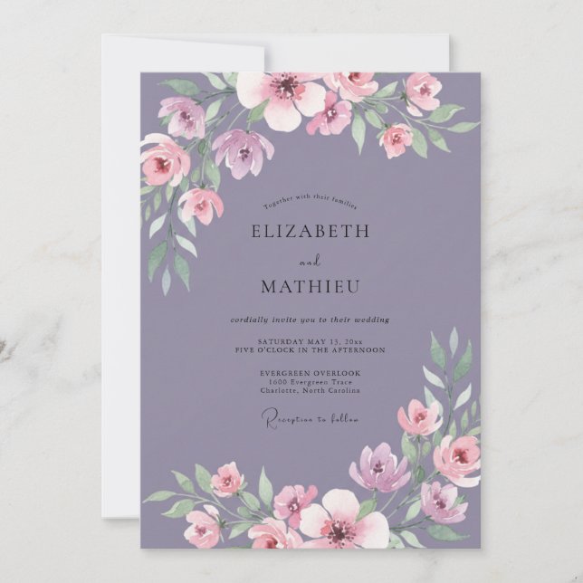 Dusty Lavender Petal Wedding Invitation (Front)
