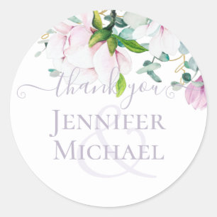 Dusty Lavender Pink Magnolias Eucalyptus ThankYou Classic Round Sticker
