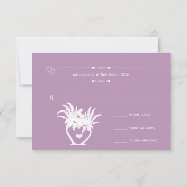 Dusty Lavender Purple Beach Destination Wedding RSVP Card (Front)