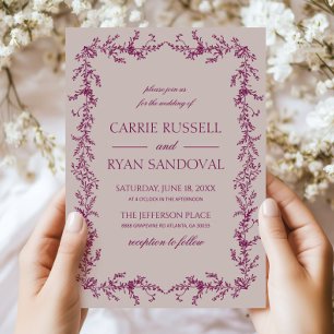Dusty Lavender Purple Elegant Floral Frame Wedding Invitation