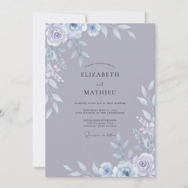 Dusty Lavender Ranunculus Eucalyptus Wedding Invitation (Front)