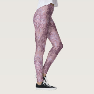 Dusty Lavender Rose Mauve Lilac Elegant Damask Leggings
